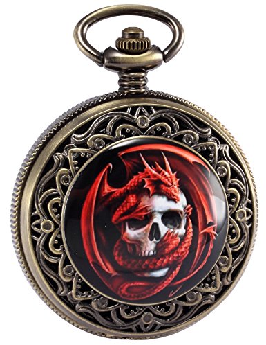 Steampunk Death Skull Pirate Red Dragon Retro Pendant Pocket Watch Gift WPK172