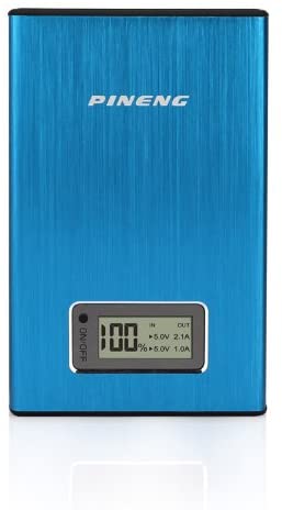 Pineng Power Bank 910 11200 mAh 41Wh High Capacity Dual USB Output Portable External Battery With Adapter and Flashlight (Blue)