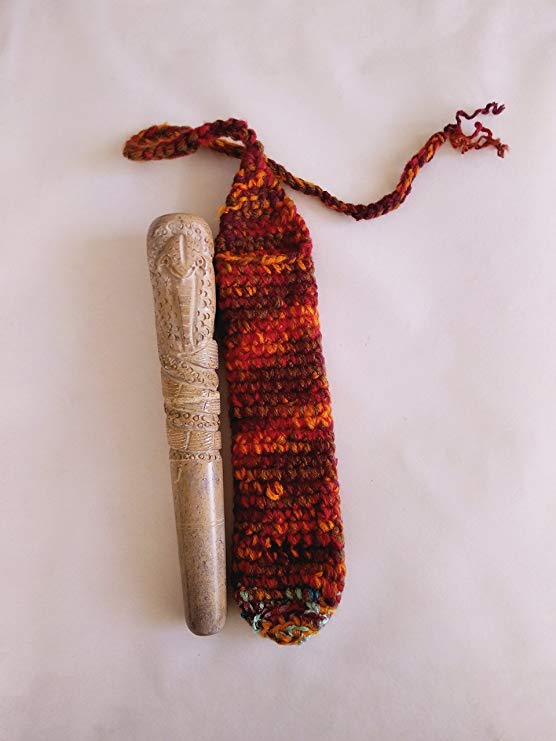 Heirloom Quality Marble Hand Carved 8 inch Chillum and A Knitted Pouch