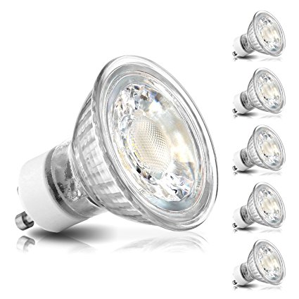 GU10 LED Bulbs, Ascher GU10 COB Light Bulbs / 5W , Equivalent 50W Halogen / 420LM / 2700K Warm White / Non-Dimmable/ LED Spotlight MR16 GU10 Base/ Pack of 5