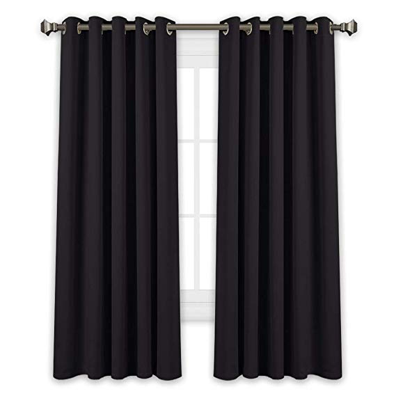 PONY DANCE Black Curtains for Living Room - Solid Thermal Insulated Window Blackout Curtain Panels/Home Fashion Drape Blinds Energy Saving & Privacy Protection, 1 Pair, Width 66" x Depth 72", Black