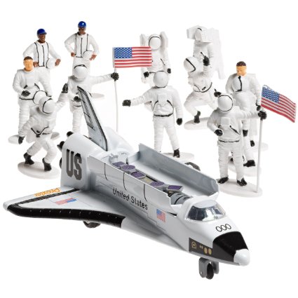 Die-cast Metal Space Shuttle with Astronaut Figures (Set Includes 1 Metal Die-cast Pull and Go Space Shuttle 7'' Long with 12 Astronaut Toy Figurines 3'' Tall)