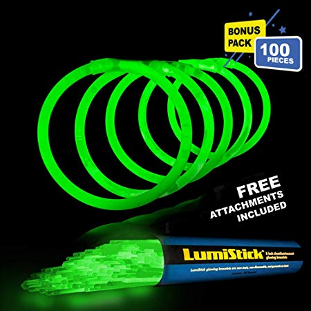 Lumistick 8 Inch Glow Sticks | 100 Pack Bulk Party Favors Bracelets | Light Sticks for Neon Party Glow Necklaces | Glow in The Dark Party Supplies for Kids or Adults (Green, 100 Glow Sticks)