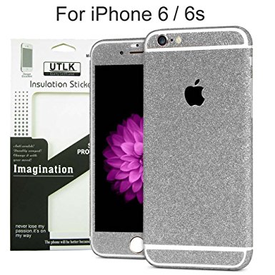 Iphone 6s Glittery Sticker,Iphone 6 Sticker Decal,UTLK Full Body Luxury Bling Crystal Diamond Screen Protector Film Sticker for Iphone 6 6s Bling Decal (Glitter Gray Silver)