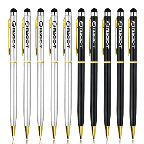 Stylus Pens Magic-T 10pcs 2 in 1 StyliBallpoint Pen Universal Touch Screen Capacitive Pen for iPhone 6s plus 6 Samsung Galaxy S7 S6 HTC Tablet All Touch Screen Devices 5 Black5 Silver