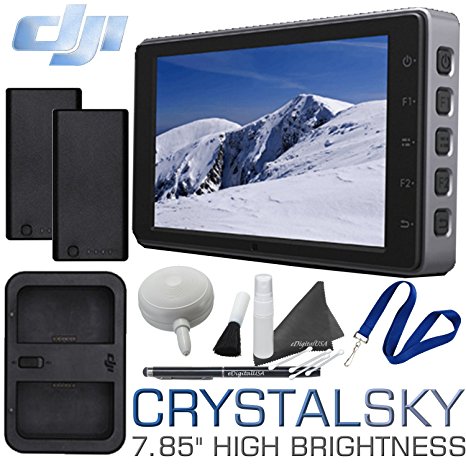 DJI CrystalSky Monitor - 7.85" High Brightness with 2 Batteries, Dual Charger & Cleaning Bundle