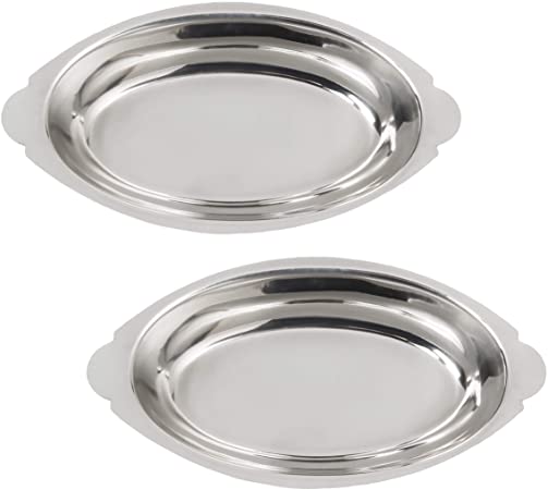 20 oz. (Ounce) Stainless Steel Oval Au Gratin Serving Dish Pan Platter - Set of 2