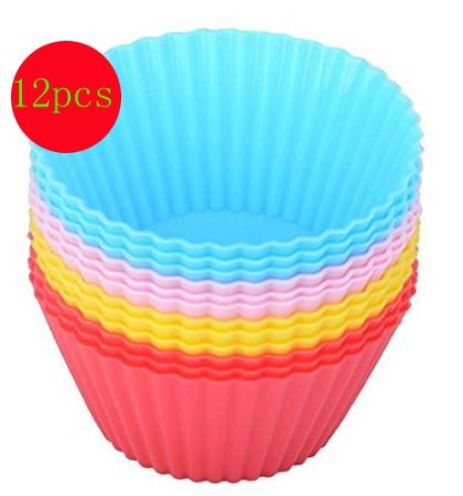 Cutequeen Trading Silicone Baking Cups / Cupcake Liners - 12-pack Vibrant Muffin Molds in Storage Container - Never Buy Paper Cups Again(pack of 12)