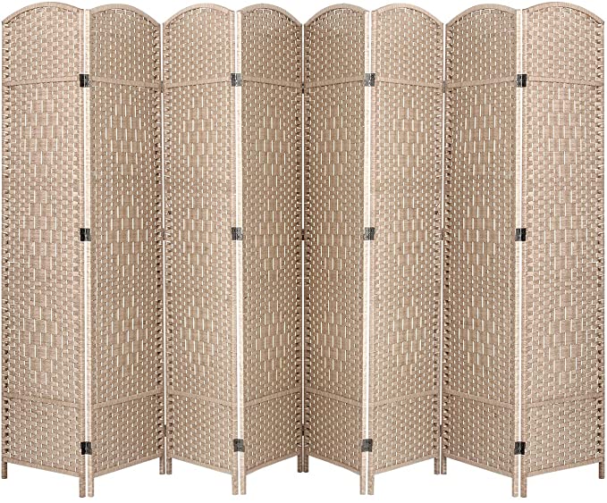 ORAF Room Divider 6 ft. Tall 19.69" Wide Folding Privacy Screens 8 Panel, Hand Weave Fiber Freestanding Room Dividers and Separator, Temporary Partition Wall Divider for Room and Office (Khaki)