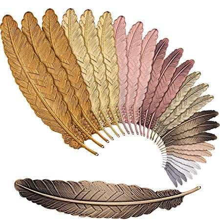 Tatuo 27 Pieces Feather Metal Bookmarks Feather Bookmarks Feather Shaped Bookmarks for Adults and Kids, Simple Elegant and Thin (27 Pieces)