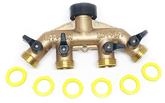World's Best Brass Hose Nozzle 4-Way Water Shut Off Valve By Solid Brass Hose Splitter Rust And Corrosion Resistant, Connect Multiple Garden Hoses And Sprinklers To Faucet, Outdoor Tap Adapter