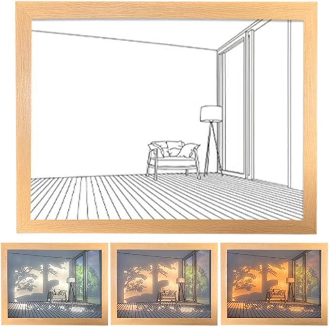 PASUKIT Lighting Painting Decoration | 3 Colors LED Light Sunshine Shadow Picture Frames | USB Rechargeable Acrylic Paintings for Living Room Wall Art Decoration