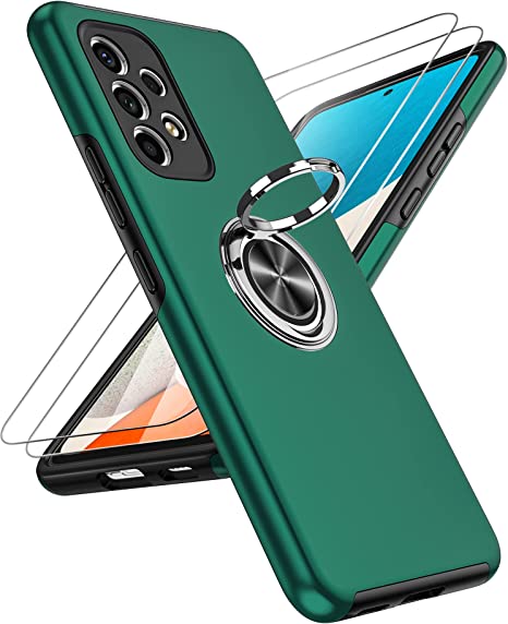 LeYi for Galaxy A53 5G Case, Samsung A53 Case with [2 Pack] Tempered Glass Screen Protector, Slim Shockproof Phone Case with Invisible Ring Holder Kickstand for Galaxy A53 5G, Green