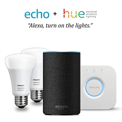 Echo (2nd Gen) - Charcoal with Philips Hue White and Color Smart Light Bulb Starter Kit