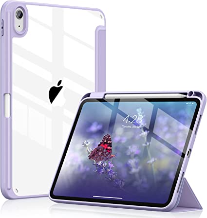 Soke Ultra Hybrid Case for iPad 10th Generation (10.9 Inch, 2022) - Pencil Holder   Auto Sleep/Wake   Camera Protection, Shockproof Cover with Transparent Back Shell, Gray Purple