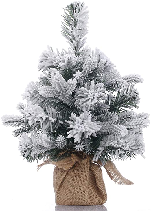 Topro Mini Christmas Tree,1ft Snow Flocked Artificial Pine Christmas Tree,40 Branch Tips,Tabletop PVC Premium Full Tree,Desktop Tree Burlap Base,-12 Inch (30cm)