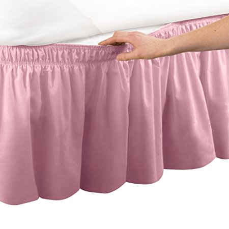 Elastic Bed Wrap Ruffle Bed Skirt, Rose, Queen/King, Machine Washable