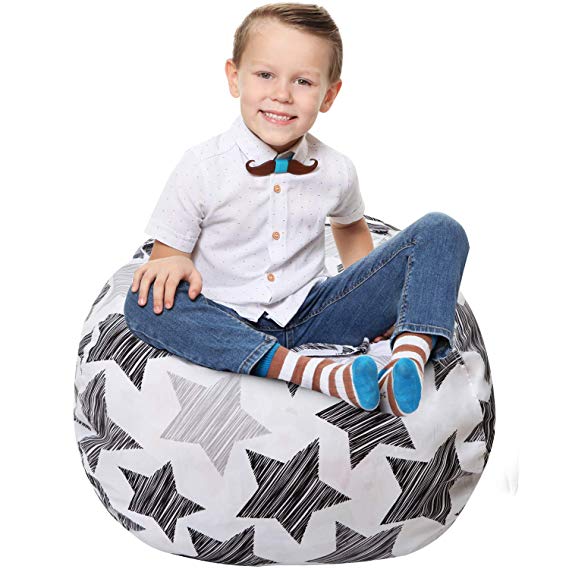 Stuffed Animal Storage Bean Bag - Large Beanbag Chairs for Kids - 90+ Plush Toys Holder and Organizer for Boys and Girls - 100% Cotton Canvas Cover - Hatch Stars