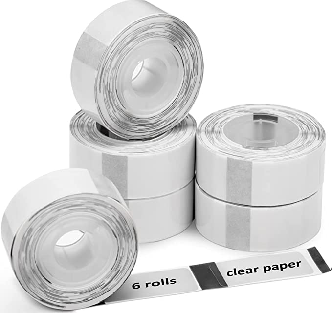 Phomemo D30 6 Roll Adhesive Transparent Label Paper 1/2" X 1 1/8" (14mm X 30mm) 210 Labels/Roll, Black on Clear,for Gift, Halloween Christmas Decoration