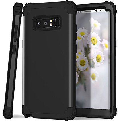 Galaxy note 8 case,PIXIU Soft silicone&Hard Shell Solid PC Back,Shock-Absorption&Anti-Scratch Hybrid Dual-Layer phone case for Samsung Galaxy Note 8 2017 Realeased (Black)