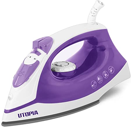 Utopia Home Steam Iron for Clothes With Non-Stick Soleplate - 1200W Clothes Iron With Adjustable Thermostat Control, Overheat Safety Protection & Variable Steam Control (Purple, 1 Pack)