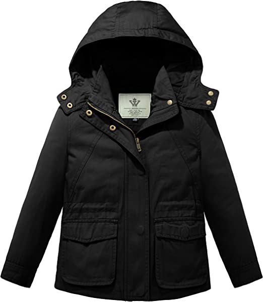 WenVen Girl's Spring Jacket Cotton Coat Windbreaker with Removable Hood