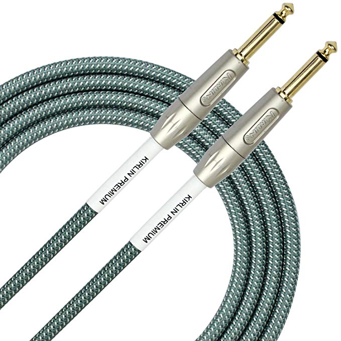 KIRLIN Cable IWB-201PFG-20/OL 20-Feet 1/4-Inch Straight Premium Plus Instrument Cable, Olive Green Tweed Woven Jacket