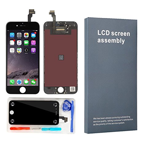 KAICEN LCD Touch Screen Replacement Display Digitizer Frame Assembly Full Set with Tools For iPhone 6 4.7 inches and Professional Glass Screen Protector (Black)