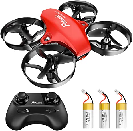 Potensic Upgraded A20 Mini Drone Easy to Fly Even to Kids and Beginners, RC Helicopter Quadcopter with Auto Hovering, Headless Mode, Extra Batteries and Remote Control-Red