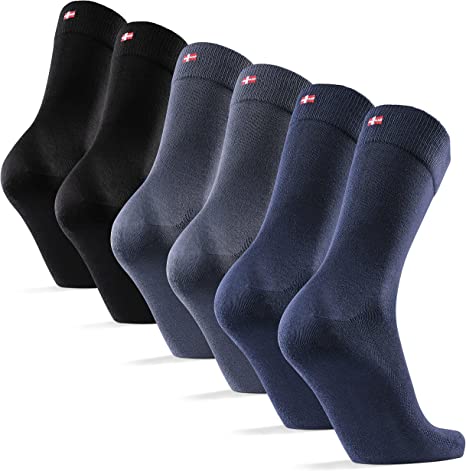 DANISH ENDURANCE 6 Pares Calcetines de Bambú para Hombre y Mujer, Calcetines Ejecutivos Super Suaves, Cómodos, Transpirables y Duraderos, Corte Clásico, Hechos en Europa