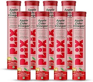 PL'IX-The PLANT-FIX Apple Cider Vinegar Effervescent Tablet with mother for weight loss I with vitamin B6 & B12 | Pack of 8 (Apple), 60 tablets | 100% vegan | No added Sugar |Easy to carry & consume