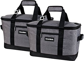 CleverMade SnapBasket 50 Can, Soft-Sided Collapsible Cooler: 30 Liter Insulated Tote Bag, Heathered Charcoal/Black, 2 Pack