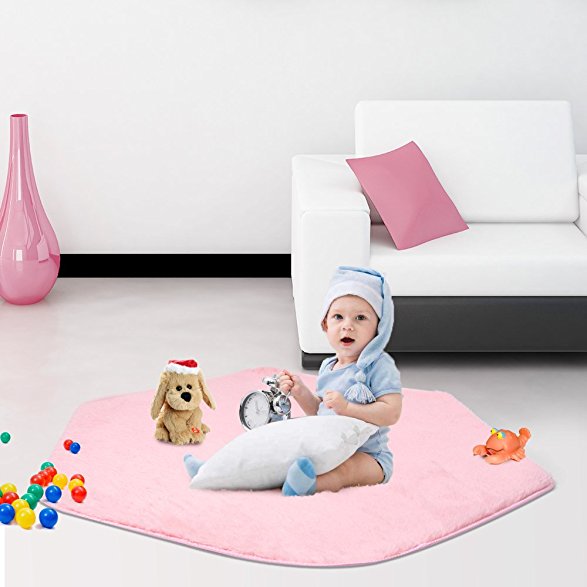 Sunba Youth Pink Hexagon Pad Mat Coral Soft Mat Rug Carpet for Kids Play Tent Playhouse