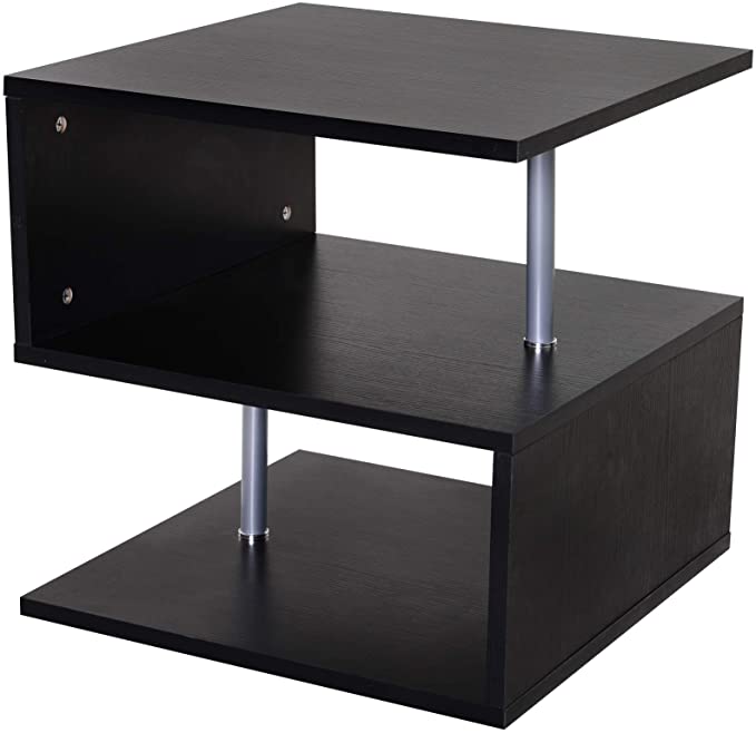 HOMCOM Mesa de Centro Café Mesa Auxiliar de Salón de Forma S con Compartimento Abierto 2 Niveles Diseño Elegante 50x50x50 cm Negro