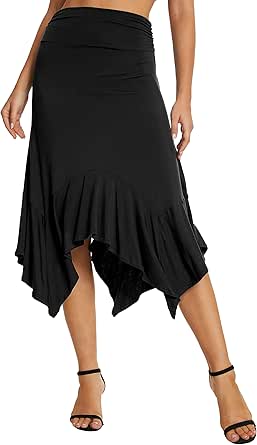 Urban CoCo Women's Flowy Stretchy Skirt Handkerchief Hemline Midi Skirt