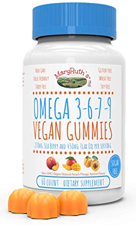 Organic Vegan Vitamin Omega 3-6-7-9 Gummies (Plant Based) by MaryRuth Chewable, Non-GMO, Gluten Free for Men, Women & Kids (60 Count)