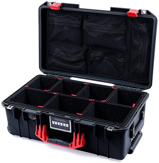 Black & Red Pelican 1535 Air case. with TrekPak Dividers & mesh lid Organizer.