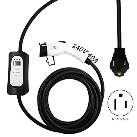 MUSTART Level 2 Portable EV Charger (25ft Cable, 9.6KW), Electric Vehicle Charger Plug-In EV Charging Station with NEMA 6-50P (40 Amp)