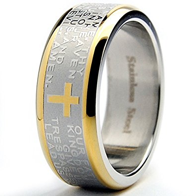 8MM Goldtone Plated Stainless Steel Lord's Prayer Ring Sizes 7 to 12