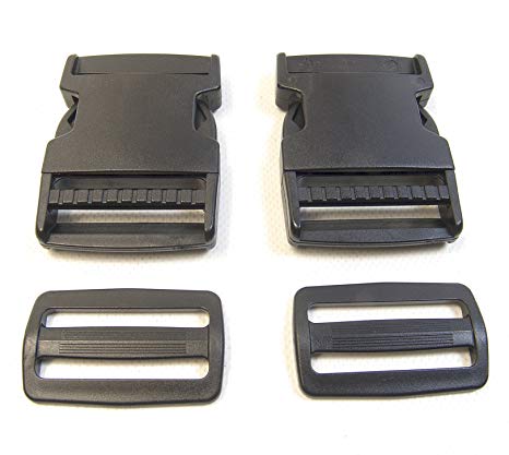 Buckle Plastic Quick Release Clip, 2" Inch Side Release, w/Webbing Slide, 2 Piece Set - Shipped from The USA!