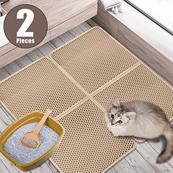 Cat Litter Mat Litter Trapper 2 Pieces Cat Litter Mat Anti-Tracking Trapping Large Size Honeycomb Double-Layer Design Waterproof Urine Proof Material Mat for Trapper Large Hole Litter Box Easy Clean