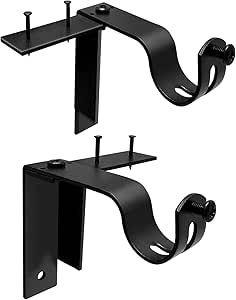 No Drill Curtain Rod Brackets, 2 Pack Curtain Rod Holders No Drilling, Easy Install Renter Friendly Nailless Quick Hang Tap in Curtain Rod Hooks, Hang Up to 1 Inch Curtain Rods for Windows