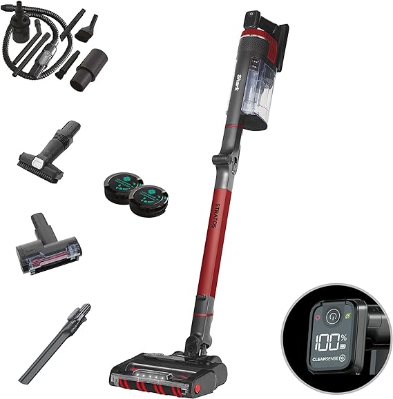 Shark Stratos Cordless Stick Vacuum Cleaner with Anti Hair Wrap Plus, Clean Sense IQ & Anti-Odour Tech, 60 Mins Run-Time with Car Kit, Pet, Crevice & Multi-Surface Tools, Exclusive, Red IZ400UKTSB