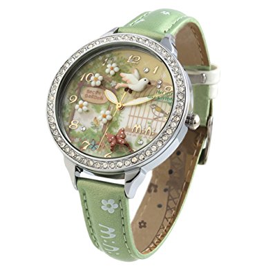 Handmade 3D Polymer Clay Crystals Ladies Wrist Watches for Women Girls Spring Flying Bird Green Relogio
