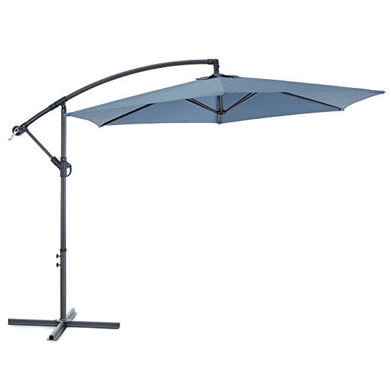 VonHaus 3M Banana Parasol - Garden Cantilever Hanging Umbrella with Crank Mechanism for Outdoor, Garden and Patio - Grey