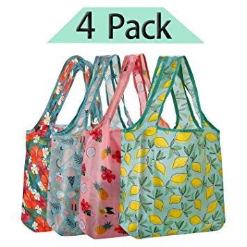 4 Pack Reusable Grocery Shopping Bags, Flodable Waterproof Eco-Friendly Nylon Lightweight Washable Heavy Duty Storage Bags Reusable