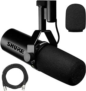 Shure SM7dB Dynamic Vocal Microphone w/Built-in Preamp for Streaming, Podcast, & Recording with Detachable Windscreen and 20ft XLR Cable