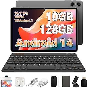 TECLAST Tablet Android 14 Tablets, P30T 10 Inch Tablet, 10GB 128GB, 1TB Expand, IPS Screen, WiFi6, BT5.4, Dual Camera, 6000mAh, Tablet with Keyboard/Case/Mouse/Stylus/Headphones/Tablet Stand