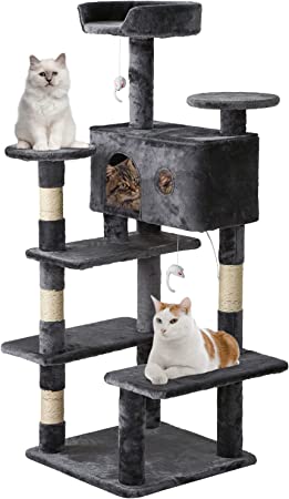 BestPet 54in Cat Tree Tower with Cat Scratching Post,Multi-Level Cat Condo Cat Tree for Indoor Cats Stand House Furniture Kittens Activity Tower with Funny Toys for Kitty Pet Play House,Light Gray