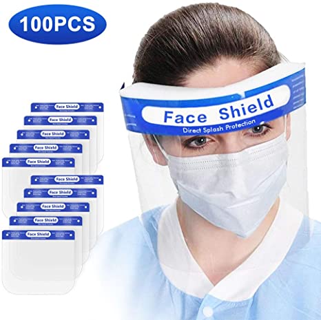 [3-7 DAYS DELIVERY] 100Pcs Value Pack Safety Face Shield with Protective Clear Film To Protect Eyes and Face Full Face Shield With Elastic Band and Comfort Sponge